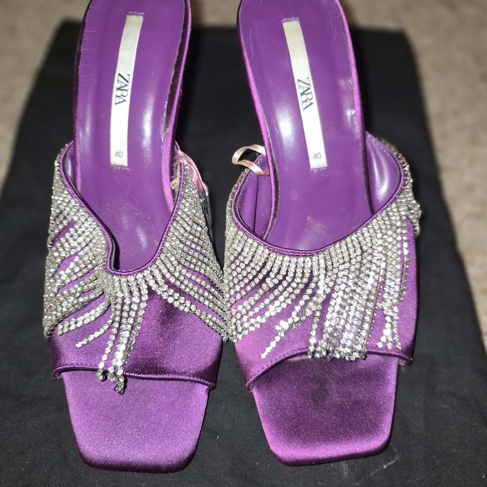 Zara Purple Heels with Crystal Fringe